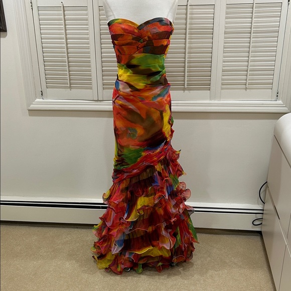 New Dalia MacPhee Multicolor Strapless Evening Gown with removable straps - Picture 2 of 11